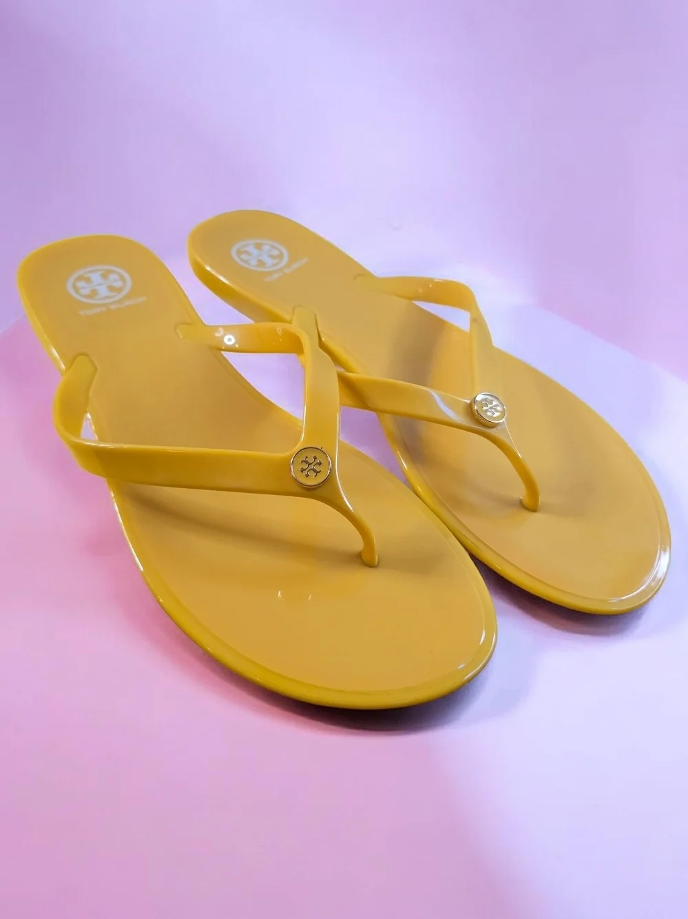 Tory Burch Yellow Jelly Thong Sandals with Logo Medallion